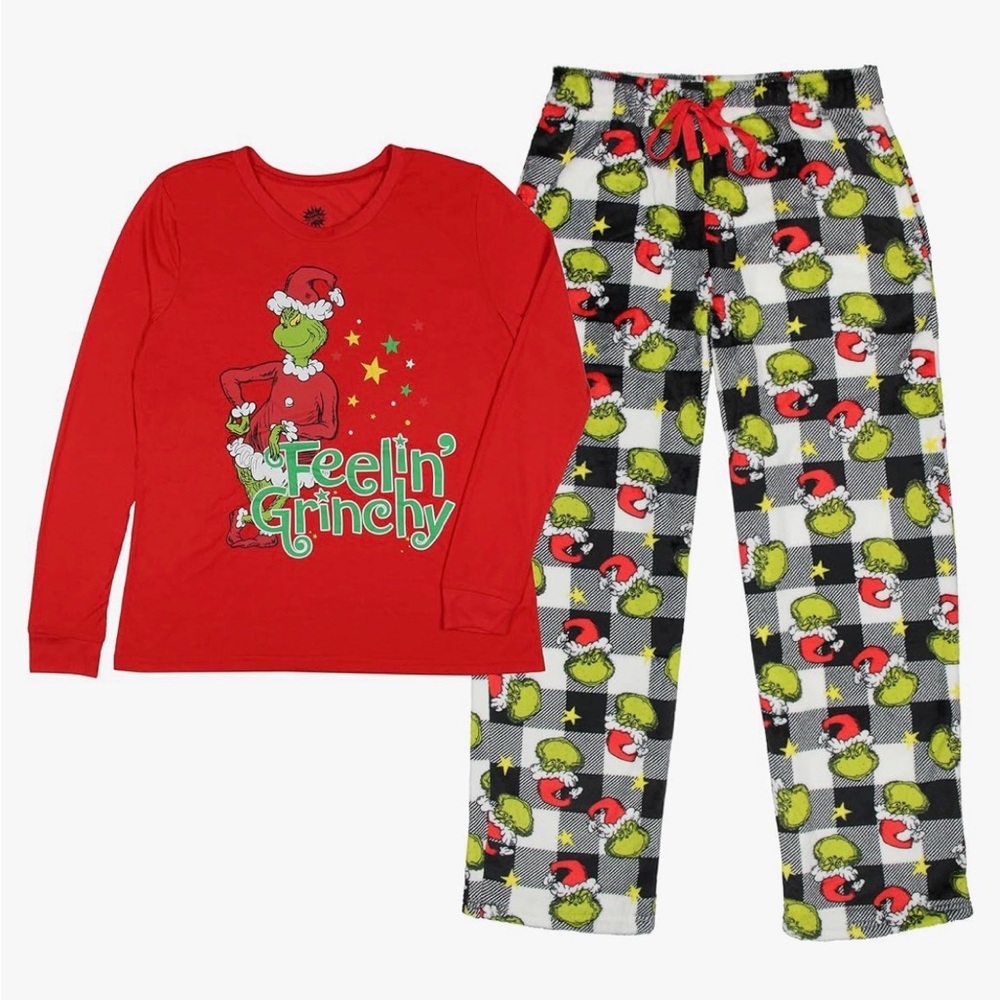Festive Grinch Pajama Set - Red and Black